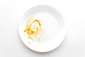 Dirty plate on the table. Photo can be used for the concept of how to clean the plate after...