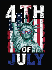 Obraz premium Flag with a modern Statue of Liberty an eagle and the 4th of July in the distressed font on a sleek black background for a striking patriotic design