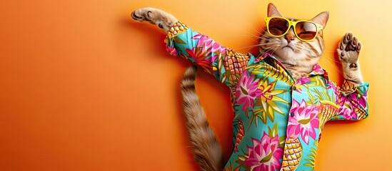 hipster summer cat in orange studio Generative AI