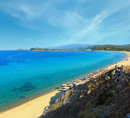 Fototapeta premium Summer sea top view with Trani Ammouda beach (Ormos Panagias, Halkidiki, Greece).