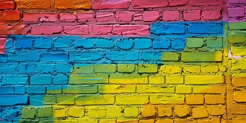 Naklejka premium Rainbow Colors on Textured Brick Wall