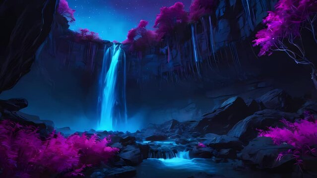 Neon Waterfall Dreamscape - Anime Scenary