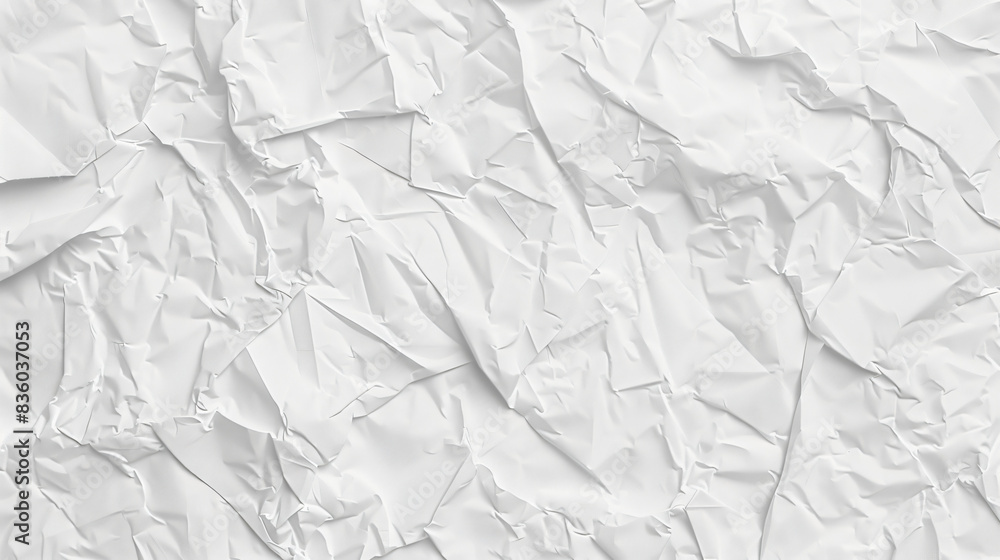 Poster High-resolution image of a seamless, crumpled white paper texture for design use
