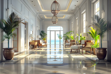 Classic and elegant hotel lobby on the coast