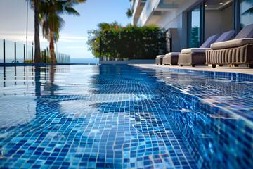 Refreshing and provocative blue pool on a sunny day