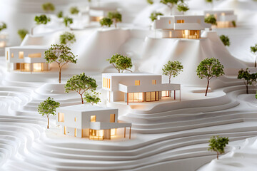 Detail of an architectural model of houses made of cardboard