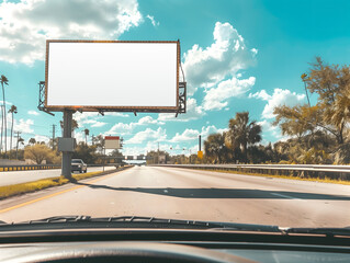 Empty advertising billboard on a street in Florida at sunset