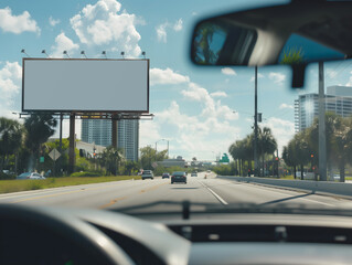 Empty advertising billboard on a street in Florida at sunset.