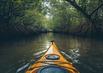 Fototapeta premium Exploring the Lush Mangrove Forest on a Serene Kayak Adventure