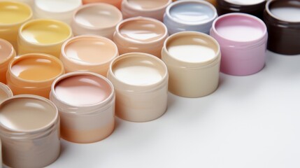 Cans of paints of different colors close-up