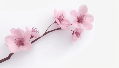 Sakura Branch 3D Icon Illustration: Cute Cherry Blossom Petal Isolated on White Background