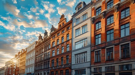 Fototapeta premium Historic Business District with Old Buildings Converted into Modern Offices Cityscape Concept with Contrast Skyline
