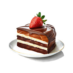苺とチョコレートのデコレーションケーキのイラスト　白背景の切り抜き