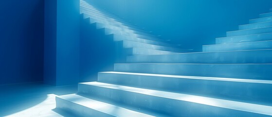 Obraz premium Blue staircase in blue room, step depth stair illusion