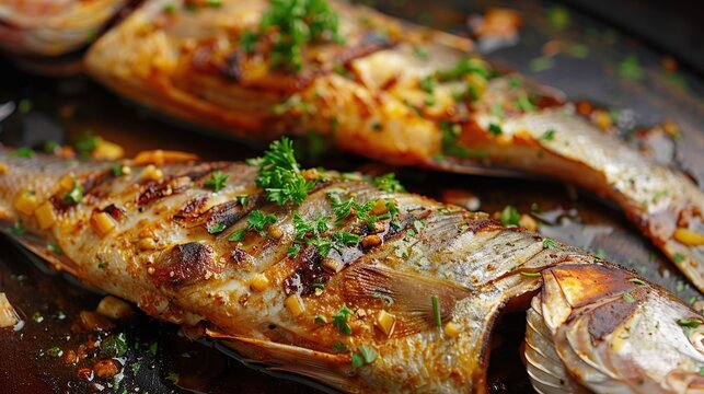 fresh fish marinated for barbecue, preparing healthy and delicious food . Generative Ai