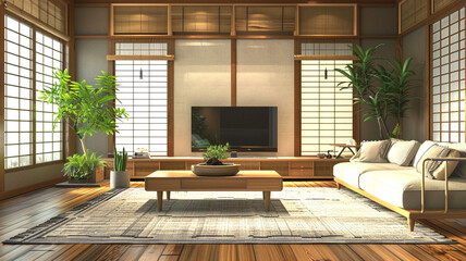 japanese design interior of a living room in a modern home