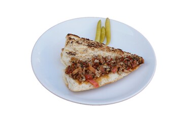 Lamb intestine food sandwich. Traditional Turkish Food Kokorec.