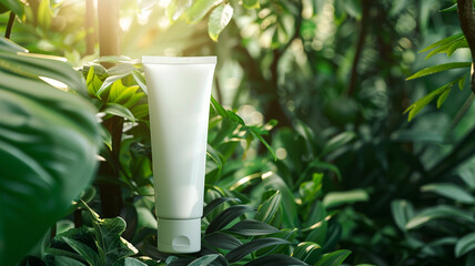 cosmetic cream tube mockup with cannabis leaf on background