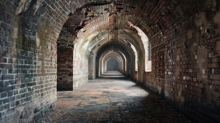 Fototapeta premium Perspective of the passageway within a historic brick structure