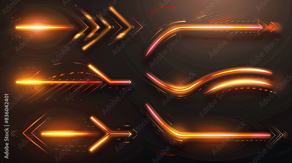 Poster set of curved glowing arrows, showing flexibility and adaptability.