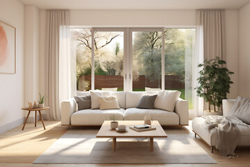 modern bright interiors living room 3D rendering illustration computer generated image