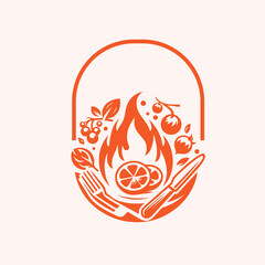 orange fruit with a spirit illustration with a creative fire design