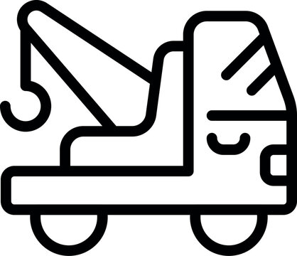 recommend clip art: Black line art of a flatbed tow truck, suitable for various design purposes