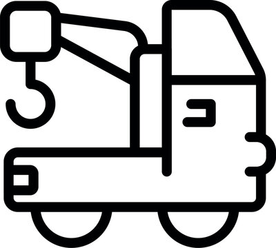 recommend clip art: Towing truck icon illustration in black and white, isolated, vector, line art, simple graphic design for transportation service, vehicle assistance, and roadside emergency help