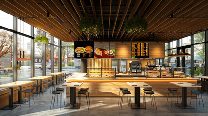 Modern fast food restaurant interior