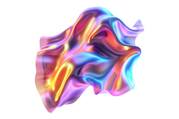 Holographic gradient neon wave isolated on transparent background