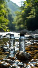 Reusable Water Bottles as Part of a Sustainability Campaign in a Mountain Landscape