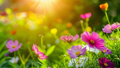 Fototapeta premium Blooming Cosmos: A Spectacular Spring Scene under the Sun