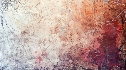 Halloween watercolor illustration with spider and spiderwebs on an aged background. Concept of spooky decor, Halloween design, autumn decoration, holiday art