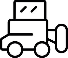 Monochrome line art stylized vector illustration of a simple cartoon delivery truck icon for logistics and transportation service, isolated on a white background