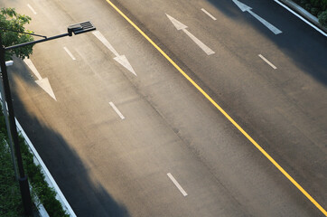 Clean asphalt road twin lane aerial view background.