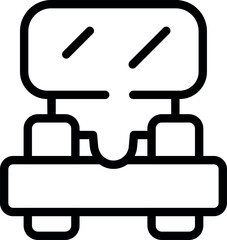 Simplistic line drawing illustration of a bus' front view in black and white, suitable for icons and logos