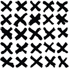 Brush drawn doodle shapes seamless pattern. Dry brush made cross. Urban background with trendy graffiti style elements. Hand drawn grunge vector monochrome texture
