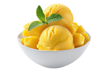 Mango sorbet in a bowl isolated on transparent background