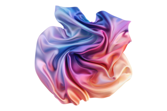 Luxurious gradient colored silk fabric isolated on transparent background