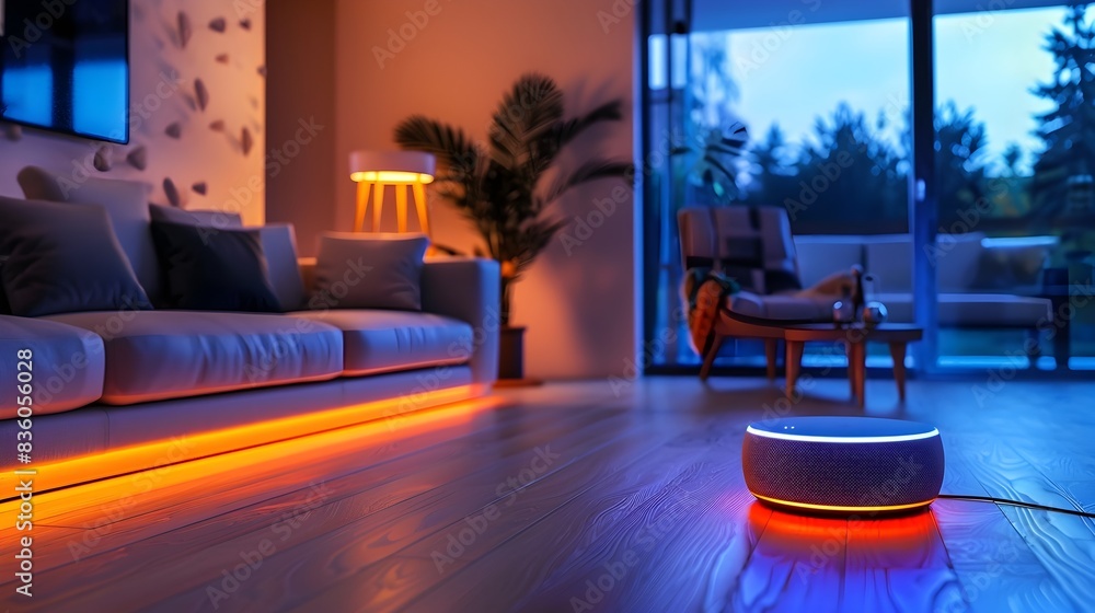 Poster smart home automation system controlling lighting temperature and security via voice commands