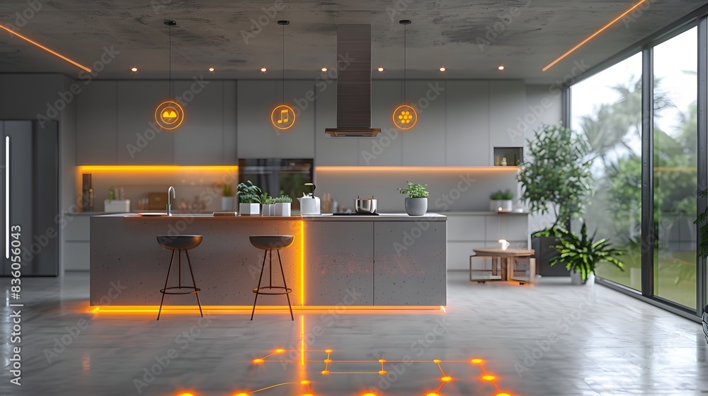 Poster smart home technology automating lighting temperature and security with voice control