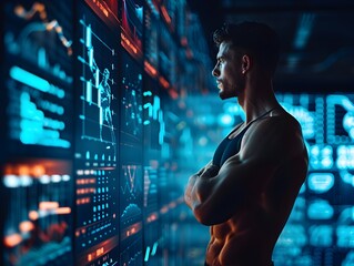 Professional Athlete Analyzing Performance Metrics on Advanced Fitness Tracker