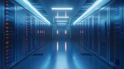 Fototapeta premium Empty modern server room with large servers