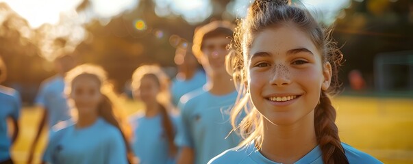 Enthusiastic Teen Athletes Practicing Together on Sunny Sports Field