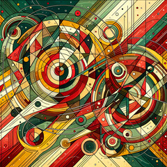 Vibrant Abstract Art, Creative Patterns of Circles and Lines in Colorful Geometric Painting