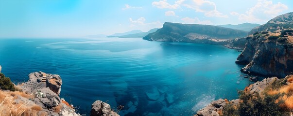 Majestic Mountainous Coastline with Serene Turquoise Sea and Rugged Cliffs Natural Landscape Scenery