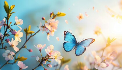 Serene Spring Morning: The Graceful Flight of a Blue Butterfly
