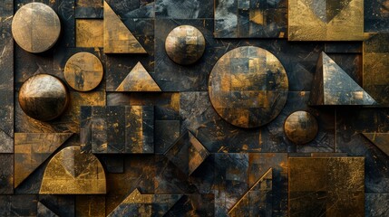 Abstract Geometric Shapes with Gold Texture