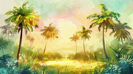 New background of palm trees in spring