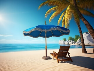 Obraz premium Beautiful beach. Chairs on the sandy beach near the sea. Summer holiday and vacation concept for tourism. Inspirational tropical landscape